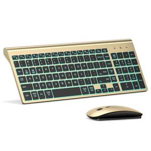 lot 5730 image: Wireless Keyboard and Mouse Ultra Slim Combo, TopMate 2.4G Silent Compact USB 2400DPI Mouse and Scissor Switch Backlit Keyboard Set, for PCLaptopWindowsMacGaming - Gold Black
