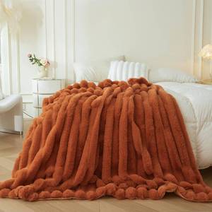 lot 5734 image: MEGO Fluffy Faux Rabbit Fur Throw, Luxury Stripe Plush Fuzzy Blanket for Bed Couch Sofa Chair, Decorative Shaggy Throw Bedroom Living Room, Furry Blanket Kids Girls Teens Adults, 50x60, Burnt Orange