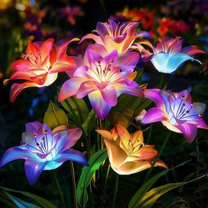 lot 5740 image: BOMIER 6 Pack Solar Flowers Outdoor Waterproof with Lily Solar Garden Lights for Outside for Yard Pathway Home Decor Enthousiasts, Gifts for Mother