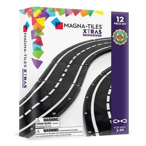 lot 5743 image: MAGNA-TILES XTRAS Roads 12 Piece Magnetic Construction Set, The ORIGINAL Magnetic Building Brand