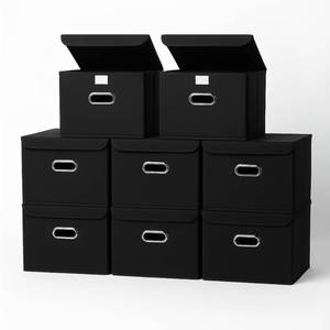 lot 5762 image: STOREONE Fabric Storage Cube Bins Foldable Organizer Container Collapsible Basket with Lids and Metal Handles, for Home, Bedroom, Closet 8 Pcs (Black)
