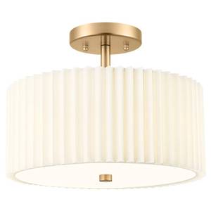 lot 5763 image: Audickic Gold Semi Flush Mount Ceiling Light, 3-Light 12.5 Ceiling Light Fixture with White Pleated Fabric Shade, Drum Lamp for Nursery Hallway Bedroom Kitchen, AD-25036-3SF-GD