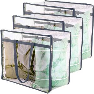 lot 5766 image: Clear Vinyl Zippered Storage Bags (3-Pack) 40L Sturdy Storage Bags for Sweaters, Blankets, Comforters, Bedding Sets and Much More (Gray, 18x15x9)
