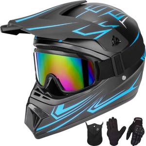 lot 5768 image: Yesmotor Youth Kids Motocross Helmet Motorcycle Dirt Bike Off-Road Mountain Bike BMX MX ATV Helmet with(Gloves Goggles Mask) 4Pcs Set - DOT Approved(Blue,M)