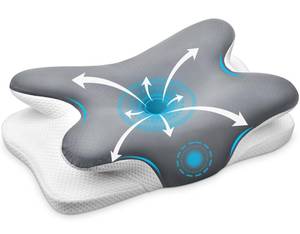 lot 5770 image: Ehomfory Cervical Neck Pillow, Ergonomic Memory Foam Pillows for Neck Pain Relief with Breathable Pillowcase, Adjustable Contour Neck Support Pillow for Side Back Stomach Sleepers (Silver)