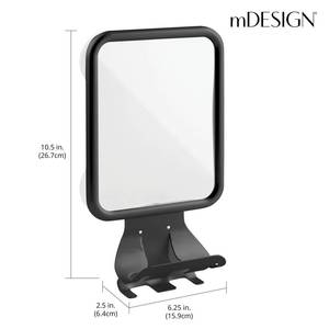 lot 6031 image: mDesign Large Modern Metal Suction Shaving Mirror Center for Bathroom Showers and Tubs - Holders for Shaving Cream and Razors - Bronze