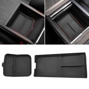 lot 6043 image: Jaronx Compatible with Tesla Model SX Center Console Organizer 2021-2026, Silicone Console Organizer Armrest Storage Box Bottom Tray for Model SX Accessories PlaidLong Range(2PCS)