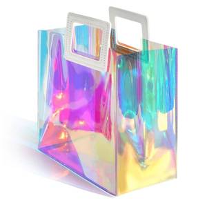 lot 6044 image: VUOJUR Holographic Small Gift Bag 8.3x8x4 Clear Reusable Birthday Gift Bag for Women Girls Iridescent Bachelorette Wedding Christmas with Handle