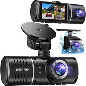 lot 6068 image: Dash Cam Front and Rear, 1080P Dash Camera for Cars, 3 Channel Car Camera Front Rear and Inside with 32GB Card, Loop Recording, Night Vision, HDR, 24Hr Parking, G-Sensor