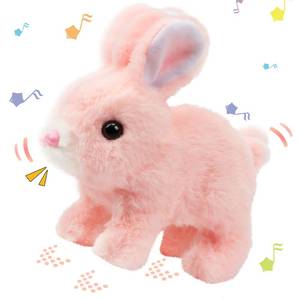 lot 6075 image: Hopearl Hopping Rabbit Interactive Electronic Pet Plush Bunny Toy with Sounds and Movements Animated Walking Wiggle Ears Twitch Nose Gift for Toddlers Birthday, Pink, 7