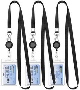 lot 6083 image: Teskyer 3 Pack Retractable Lanyards for ID Badges, Thick Clear Plastic ID Badge Holder with Lanyard and Badge Reel Clip for Name Work Cards, Cruise Ship Cards - Black