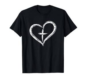 lot 6097 image: Stylish Cross in Heart Christian T-Shirt T-Shirt size M