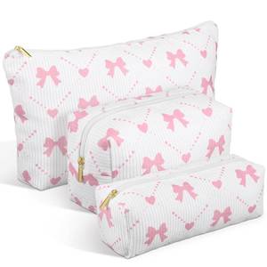 lot 6099 image: Xuniea 3 Pcs Corduroy Makeup Bag Set for Women Coquette Bow Cosmetic Pouch Preppy Pencil Case Large Toiletry Bags Portable Travel Toiletry Versatile Zipper Pouch for Women