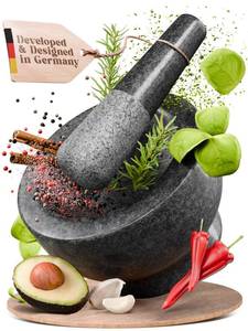lot 6104 image: ChefSofi Mortar and Pestle Set - Black Polished Exterior - 6 inch - 2 Cup Capacity