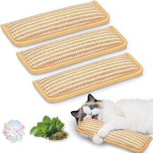 lot 6109 image: Ikabby 3 Pack Cat Toys, Organic Catnip Toys with Crinkle Sound, Interactive Sisal Cat Kicker Toy, Cat Chew Toy Pillow for Indoor Scratching & Chewing Fun