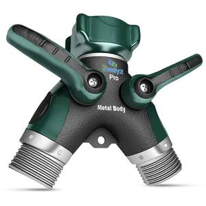 lot 6113 image: A2WAYZ Hose Splitter 2 Way Heavy Duty Outdoor Faucet and Garden Connector - Water Spigot Splitter - Durable All-Metal Y Adapter with Shut-Off Valve - 4 x 4 x 1.5 Inches