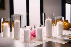 lot 6123 image: PHOSPHOR Hurricane Candle HoldersFor Pillar Candle Clear Glass Cylinder Centerpieces Vases Table Decoration Centerpiece Floral Room Decor Clear Seeded Bubbles Living Dining Kitchen 6 Pieces