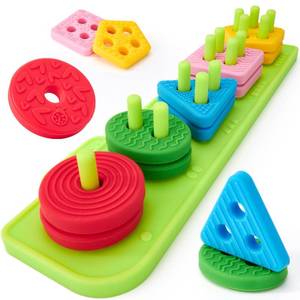 lot 6132 image: hahaland Silicone Sorting & Stacking Toys Toddlers 1-3 - Montessori Sensory Toys for 1 Year Old, Textured Soft Blocks for Shape & Color Sorting Learning Baby Toys 1 Year Old Boy Gifts Girl Sorter Toy