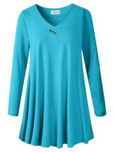 lot 6137 image: LARACE Women Plus Size Tunic Tops Long Sleeve V Neck Blouse Loose Swing Basic Flowy T Shirt for Leggings(Lake Blue 5X)