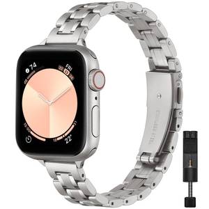 lot 6141 image: STIROLL Thin Replacement Band Compatible for Apple Watch 38mm 40mm 41mm 42mm-Series 11 10, Metal Wristband Women Men for iWatch Ultra SE Series 9 8 7 6 5 4 3 2 1, Titanium (No Case)