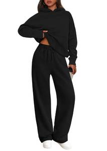 lot 6146 image: PRETTYGARDEN Womens 2 Piece Outfits Fall Spring Sweatsuits Oversized Hoodies Wide Leg Sweatpants Tracksuits Lounge Matching Sets (Black,L)