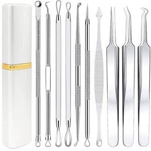 lot 6151 image: Pimple Popper Tool Kit - Boxoyx 10 Pcs Blackhead Remover Comedone Extractor Kit with Metal Case for Quick and Easy Removal of Pimples, Blackheads, Zit Removing, Forehead,Facial and Nose(All Silver)