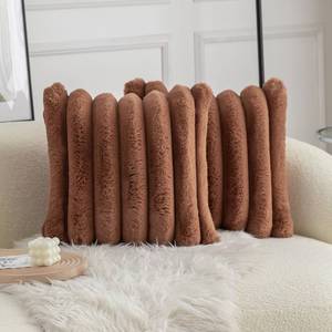 lot 6154 image: Neelvin Brown Faux Fur Cozy Soft Stripe Decorative Throw Pillow Covers 16x16 inch Set of 2,Velvet Pillowcase Cushion Case for Sofa Couch