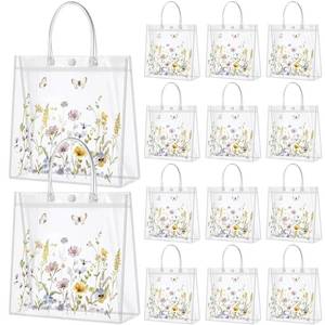 lot 6167 image: Kacctyen 24 Pcs Wildflower Gift Bags Wildflower Theme Clear PVC Bags with Handles Flower Party Favors for Wedding Birthday Baby Shower Party Supplies Return Gift Wrap Totes for Guests
