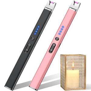 lot 6168 image: LcFun 2 Pack Candle Lighter Electric USB Rechargeable Plasma Arc Lighter with Safety Lock, Windproof Flameless Long Lighters for Candle, Grill, BBQ, Camping, Gas Stoves (Black, Rose Gold)