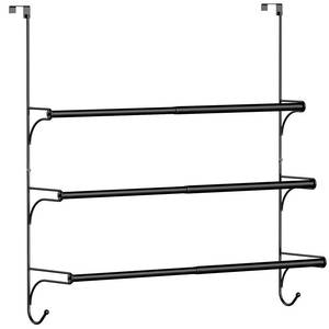 lot 6174 image: Auledio Adjustable Over The Door Triple Towel Rack with Hooks,Black