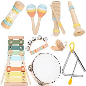lot 6176 image: ZJEFUNS Baby Musical Instruments Set Wooden Montessori Toys for Toddlers 1-3 Percussion Instruments Set Modern Boho Music Toys for Kids Preschool Educational.
