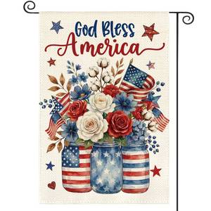 lot 6184 image: AVOIN colorlife God Bless America Mason Jar Patriotic Garden Flag 12x18 Inch Double Sided Outside, 4th of July Memorial Day Stars and Stripes Floral Yard Outdoor Decoration