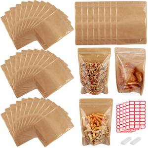lot 6186 image: 150-pack 4.7 x 7.9 Stand Up Kraft Paper Mylar Bags with Clear Window Resealable Foil Pouches for Food Storage Smell Proof Edible Packaging Bag for Small Business, Bulk