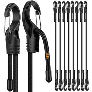 lot 6189 image: 8-Piece 48-inch Adjustable Bungee Cords with Hooks, Heavy Duty Outdoor Carabiner Bungee Straps, Easily Adjust from 7 to 48, Black Super Elastic Cord for Cargo, Camping, Bike Racks, Tents