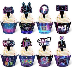 lot 6201 image: Nuenen 96 Pcs Video Game Cupcake Topper Decoration Gaming Game on Controllers Cupcake Picks Gamepad Cake Decorations for Boys Gamer Birthday Anniversary Party(Neon)