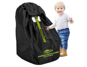 lot 6202 image: KiddiGo Car Seat Travel Bag For Airplane, Black & Green, 33 H x 18 W x 18 D, Fits Most Standard Convertible, Booster & Infant Car Seats, Gate Check Universal Size Car Seat Cover, Easy Carry Design