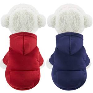 lot 6205 image: A2 Pieces Winter Dog Hoodie Warm Small Dog Sweatshirts with Pocket Cotton Coat for Chihuahua Clothes Puppy Costume(XL,Dark Blue, Wine Red)