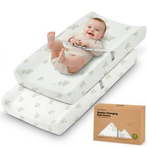 lot 6208 image: 2-Pack Organic Changing Pad Covers for Girl, Boy, Neutral - 100% Cotton Changing Table Pad Cover, Soft Baby Nursery Diaper Changing Pad Sheets, Contour Changing Pads Liners, Change Pad Cover (Elly)