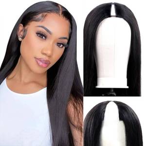 lot 6215 image: 250% Density V Part Wig Human Hair with Drawstring Straight Brazilian Virgin Glueless Wig Human Hair for Black Women Upgrade U Part Wigs Full Head Clip In Half Wig No Leave Out Natural Color 24 Inch
