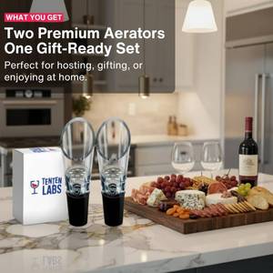 lot 6219 image: TenTen Labs Premium Wine Aerator Pourer Spout (2-Pack) �� Rich Bubbles for Improved Flavor & Aroma �� Wine Accessories for Wine Lovers with No-Drip Design �� Perfect Gifts for Women and Men �� Black