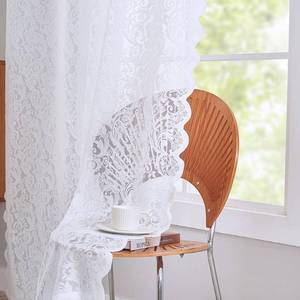 lot 11616 image: ALIGOGO White Short Lace Curtains 54 Inch Length for Small Window - Vintage Floral Sheer Lace Curtains for Nursery Bedroom, Embroidered Privacy Rod Pocket Light 2 Panles, 52 x 54 Inch, White