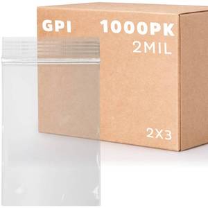 lot 11623 image: GPI - 1000 Count, 2 x 3 Clear Plastic Resealable Zip Bags, Bulk 2 Mil, Strong & Durable Poly Baggies with Resealable Zip Top Lock for Travel, Storage, Packaging & Shipping