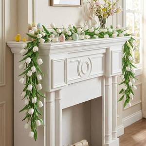 lot 11629 image: XunYee 2 Pcs 4.6ft Artificial Tulip Garland White Tulip Faux Flowers for Valentines Easter Day Decoration, Spring Garland with Green Leaves Hanging Vines for Wall Home Wedding Indoor Outdoor Decor