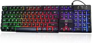 lot 11630 image: Rii RK100 Multiple Color Rainbow LED Backlit Large Size USB Wired Mechanical Feeling Multimedia PC Gaming Keyboard,Office Keyboard for Working or Primer Gaming,Office Device
