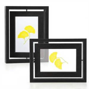 lot 11644 image: MIBYIBER 2 Pack 5x7 Rotating Floating Picture Frames, Black Wood Floating Photo Frame Double-Sided Display with Crystal Glass for Tabletop, Desk or Shelf
