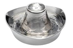 lot 11664 image: PetSafe Seaside Stainless Steel Cat & Dog Fountain, 60 Oz Water Capacity - 2 Water Filters & 1 Pump Included, Soothing Flow for Pets, Scratch-and Rust-Resistant Material - Quiet Motor (Used)