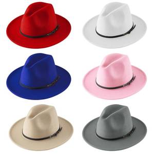 lot 11672 image: Hercicy 6 Pcs Felt Hats for Women Wide Brim Panama Hat with Belt Buckle Vintage Decoration(Bright Colors,Retro Style)