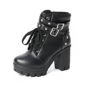 lot 11673 image: MEOTINA Goth Boots Platform Combat Boots Chunky Heel Ankle Booties for Women Punk Buckle Gothic Shoes with Zipper Lace Up Dress Shoes BlackWhite Size 9.5