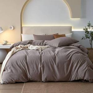 lot 11674 image: JIYUAN King Size Duvet Cover Set, 3-Piece - 100% Washed Cotton, Linen-Like Soft & Breathable with Zipper Closure, Includes 104x90 Inch Cover & 2 Pillowcases, Heathered Mauve Brown