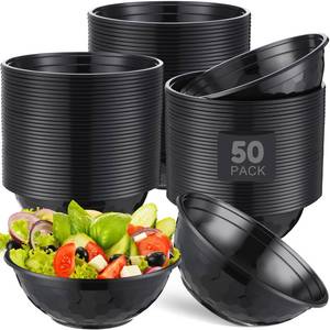 lot 11677 image: Newtay 50 Pack 32oz Black Disposable Plastic Bowls Plastic Salad Bowls Large Stackable Serving Soup Dinnerware for Birthdays, Weddings, Parties, Festivals